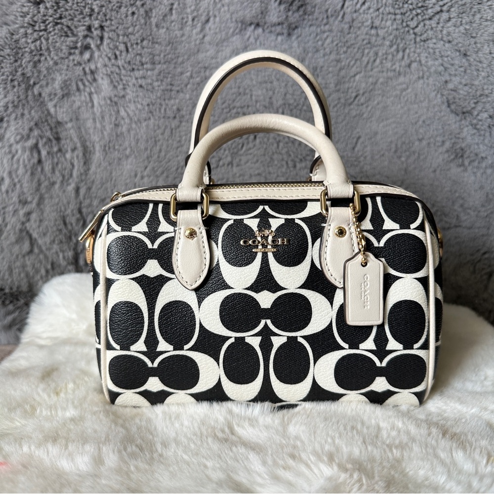 Coach Mini Rowan Black and White Signature Handbag
